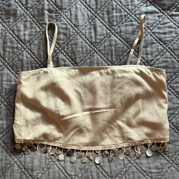 Jason Wu Crop Top Linen with Beaded Fringe - Picture 3 of 5